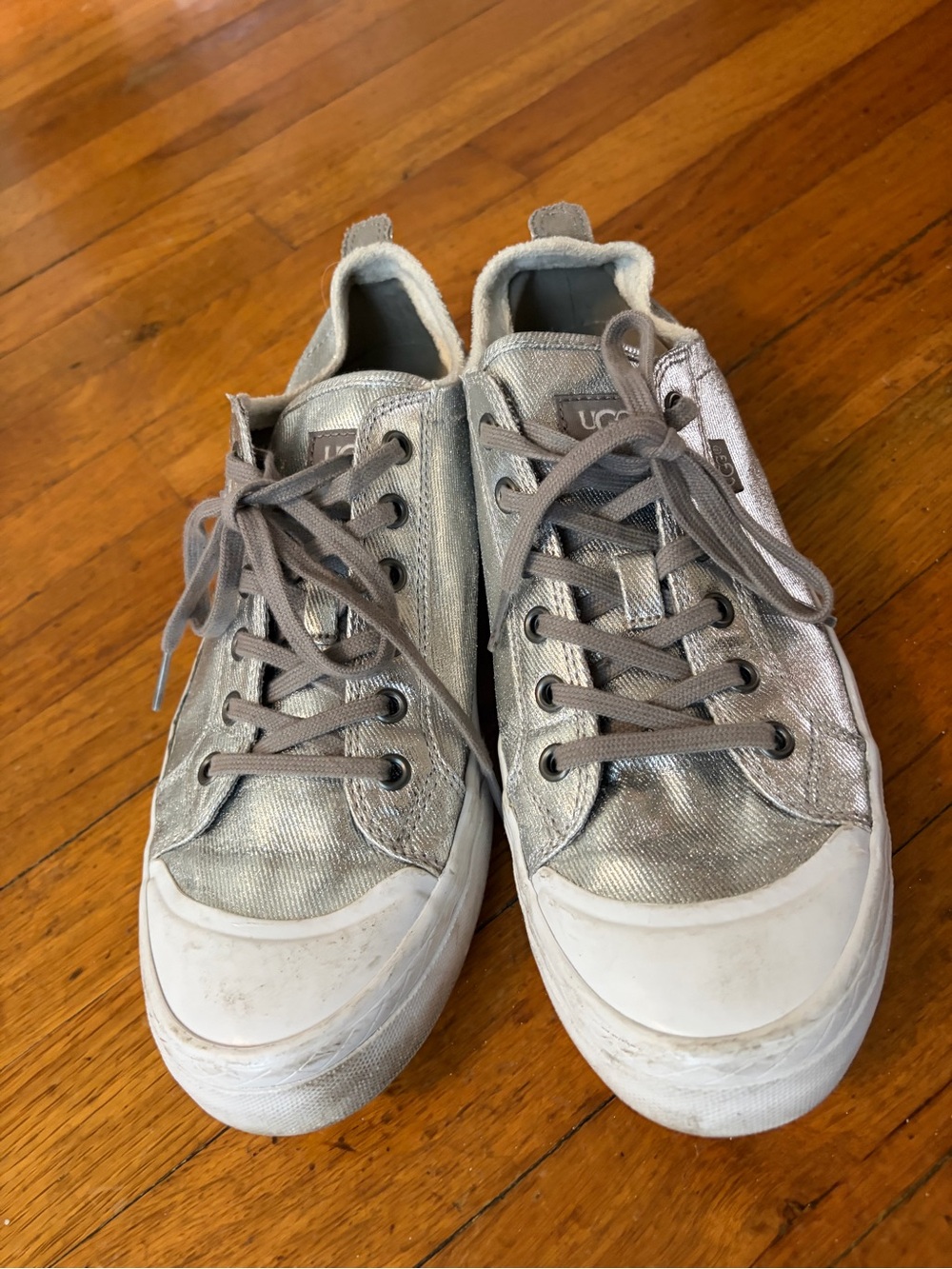 UGG womens Silver Metallic Lace-Up Sneakers 9.5 cute- good shape. Summer jackpot - Picture 2 of 14